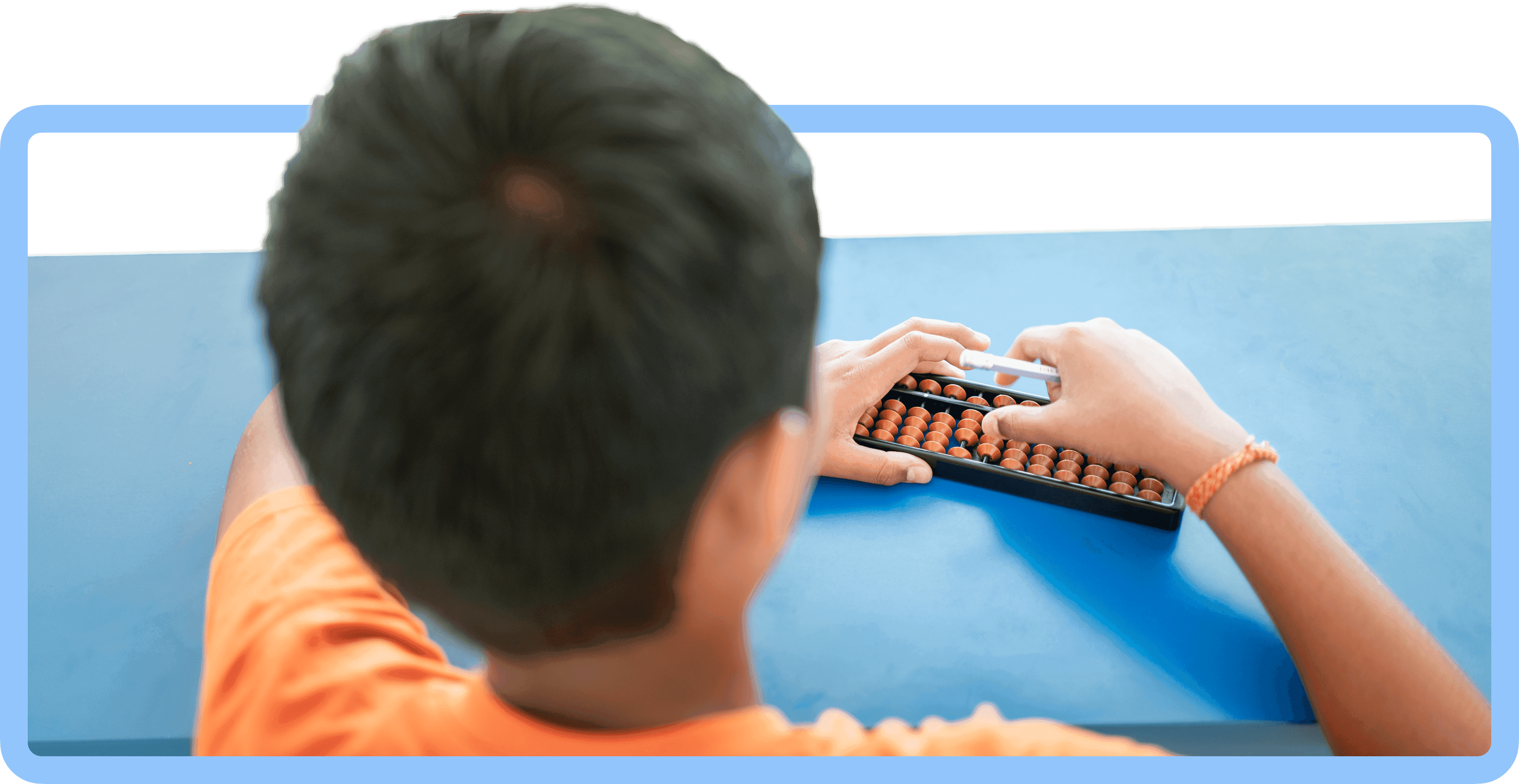Illustration: a child's hands sliding beads on a physical abacus
